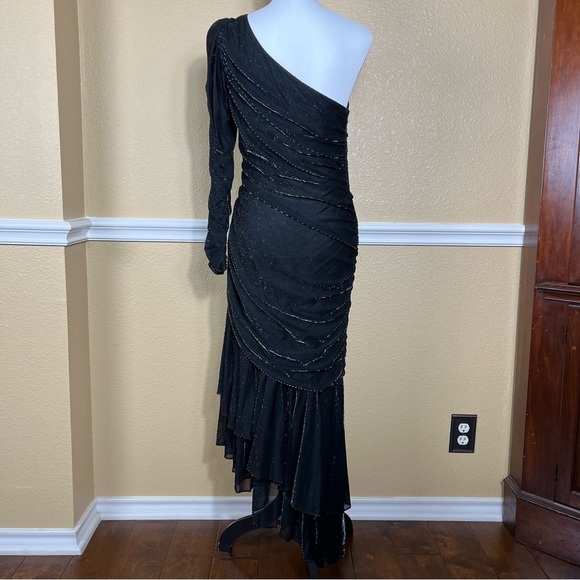 VTG 80s Dress Size 9/10 One Sleeve Black Blue Shimmer Whimsigoth Grunge Party - Picture 7 of 15